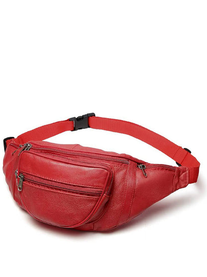 Harold Nappa Leather Large Size Red Waist Fanny Bag