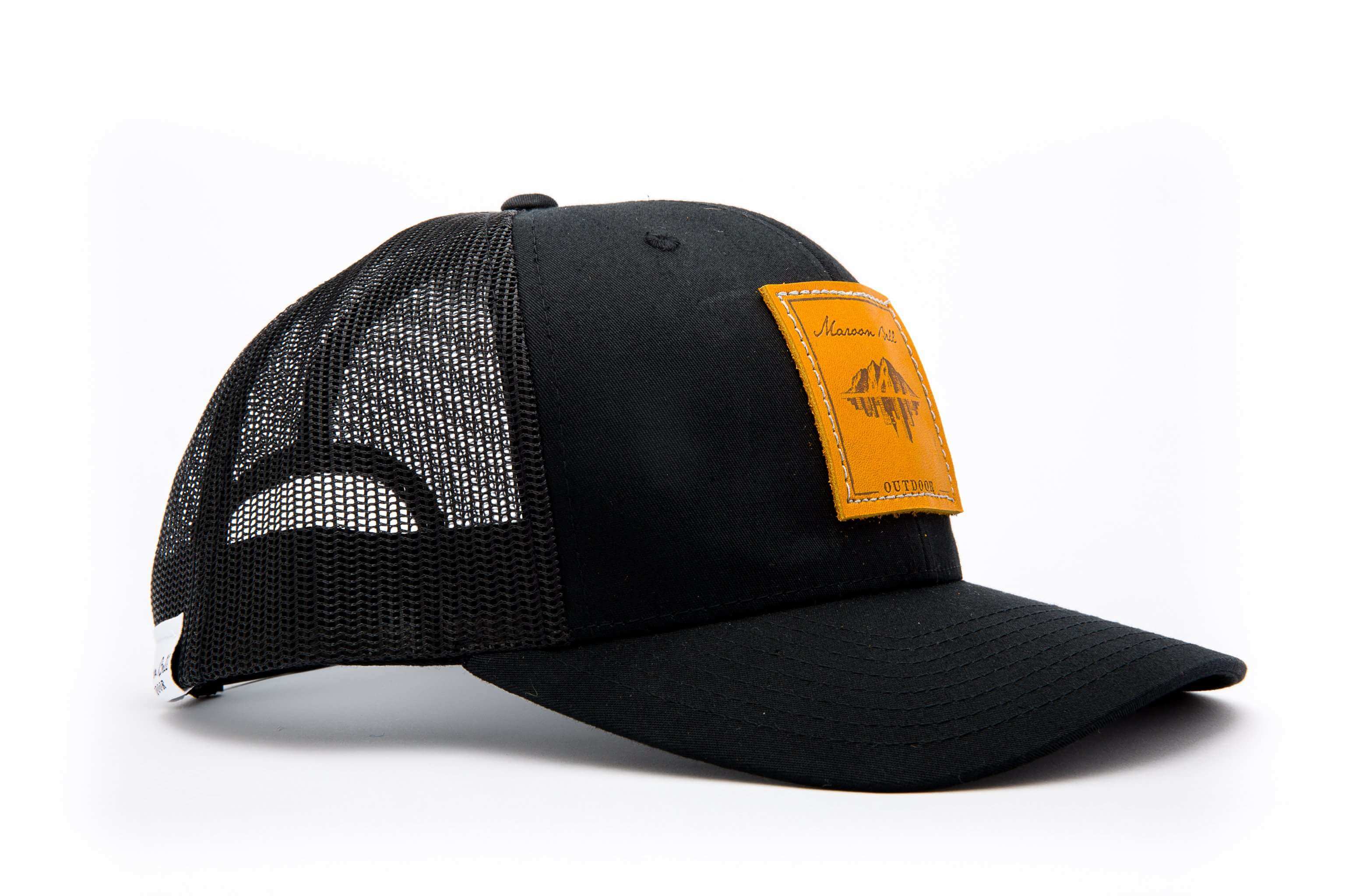 Black Trucker Hat | Leather Patch