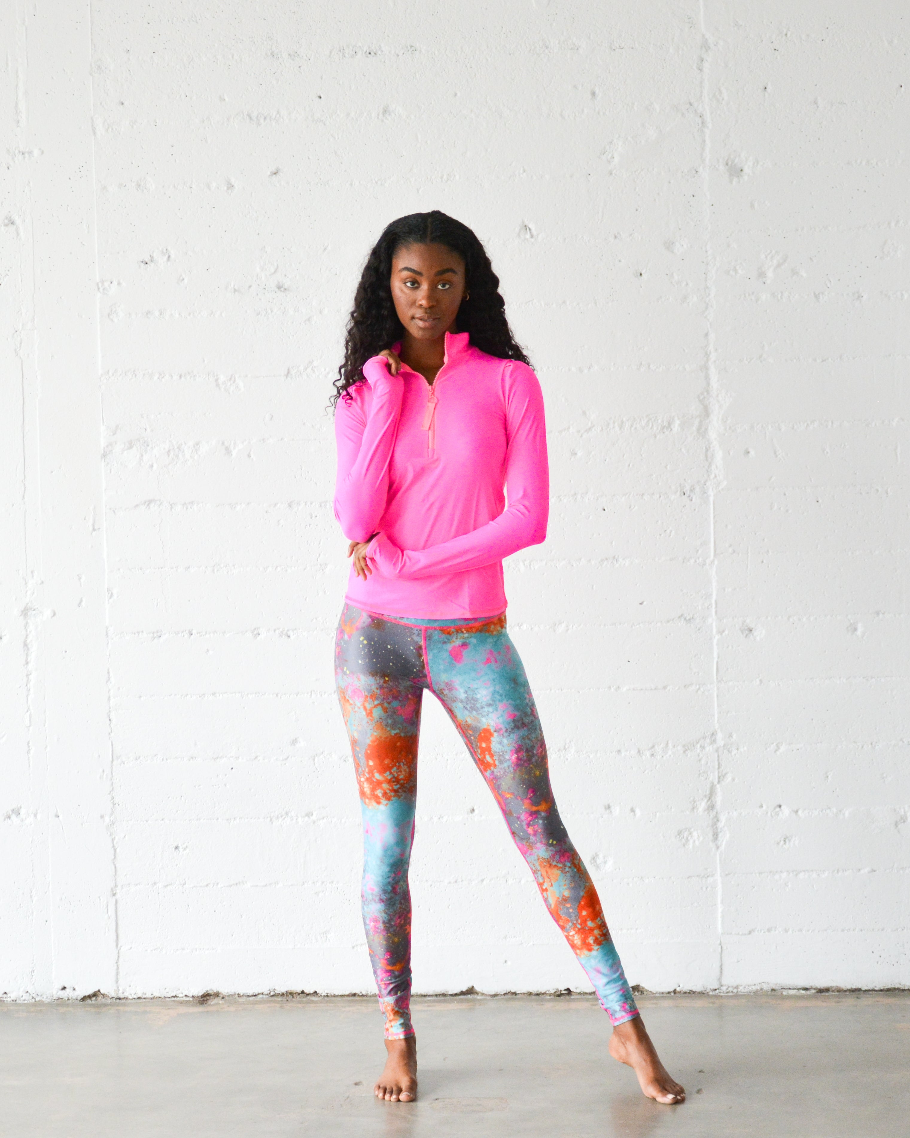 Women's Henley Rash Guard - Neon Pink