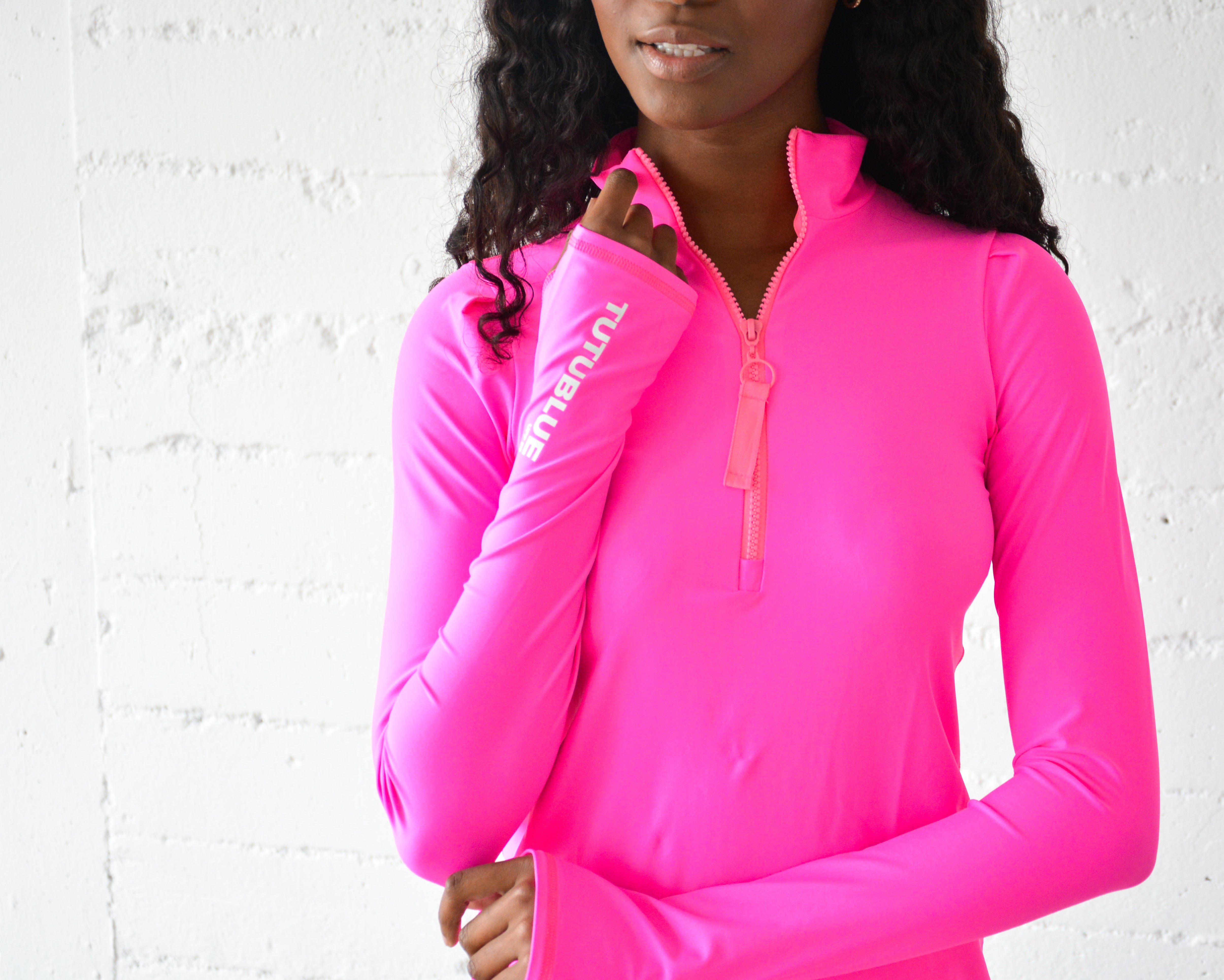 Women's Henley Rash Guard - Neon Pink
