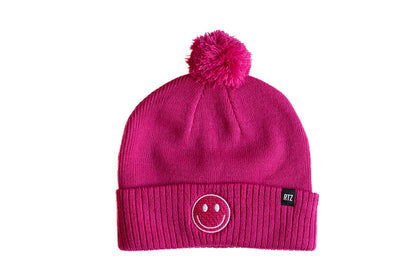Smiley Pom Pom Beanie Hat