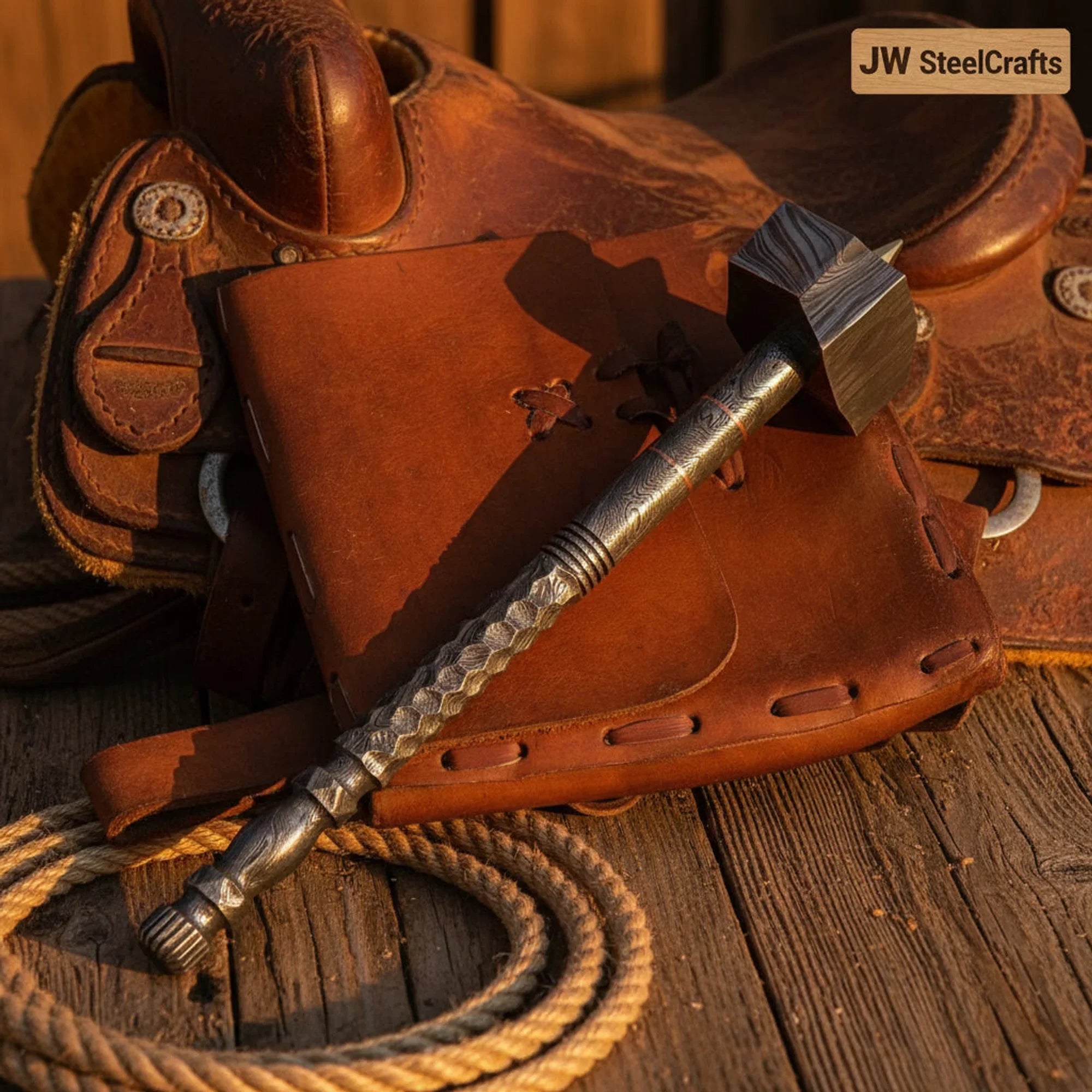Rawhide Ranger Hammer 18" Handmade One-Piece Forged Steel Blacksmith Hammer