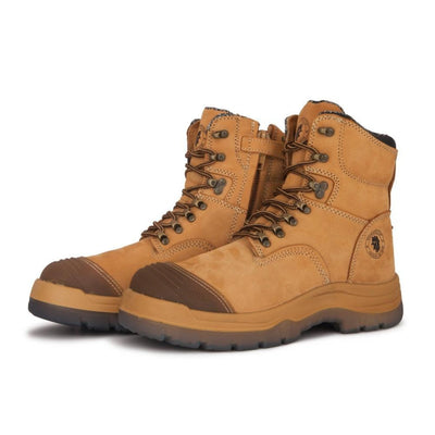 Kimberly Tan 7 inch Zip-sided Steel Toe Leather Work Boots AK232Z