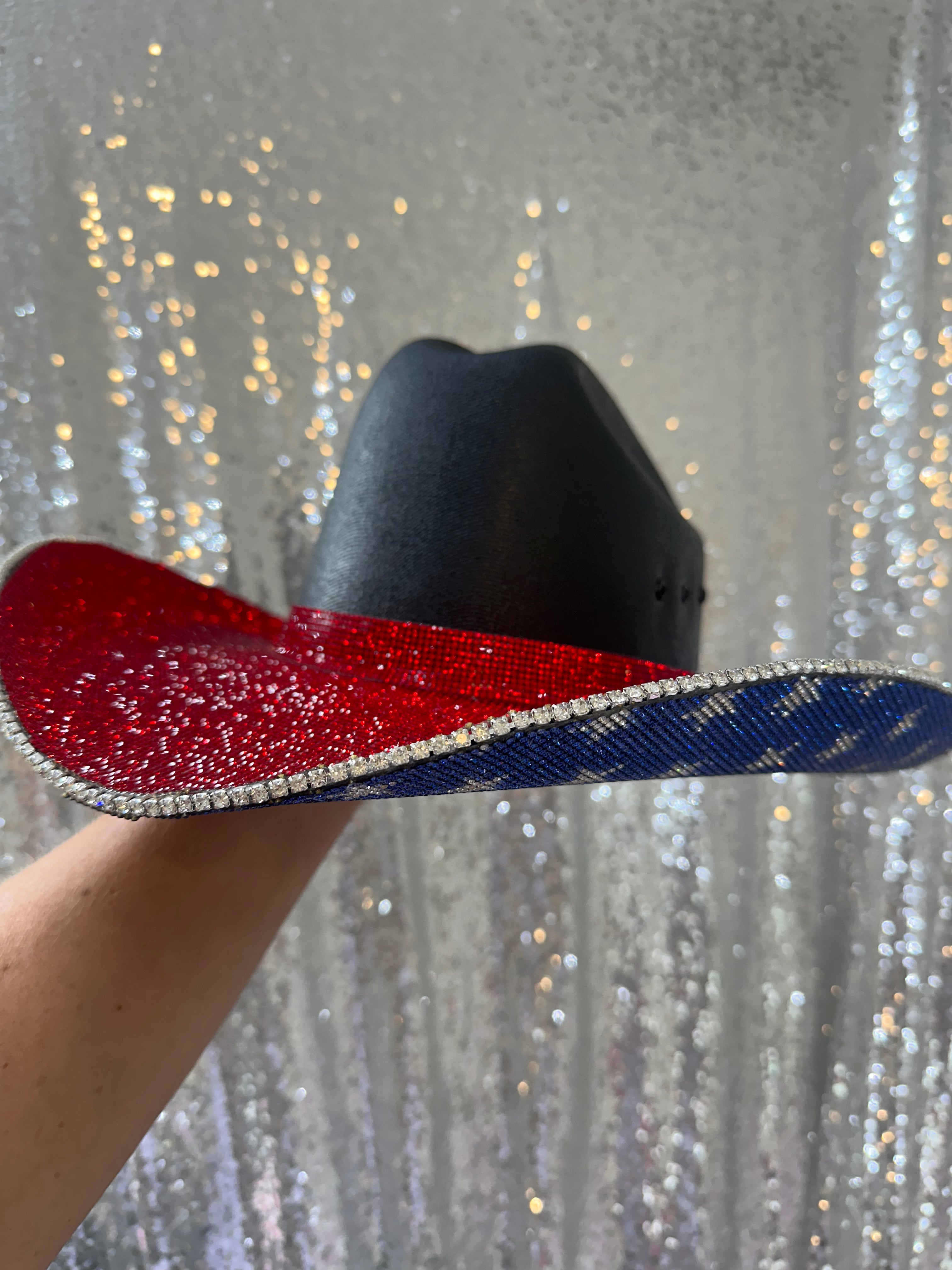 The "America" Hat in Black - Red Rhinestones on Top