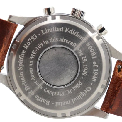R6753 - Our Spitfire R6753 Tribute - Stainless Steel, Polished Finish, Black Leather Band