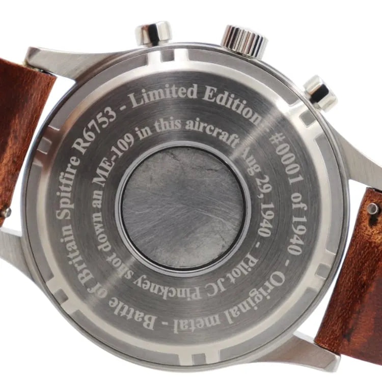 R6753 - Our Spitfire R6753 Tribute - Stainless Steel, Polished Finish, Black Leather Band