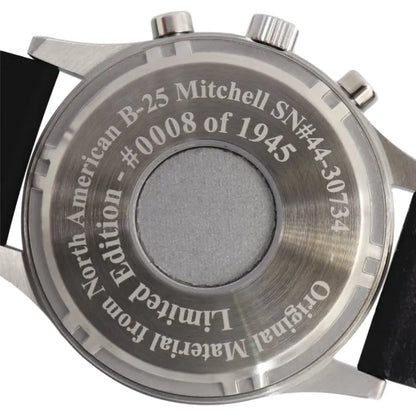 B-25 Mitchell Tribute - Gold Finish, Black Dial, Brown Leather Band with Stitching