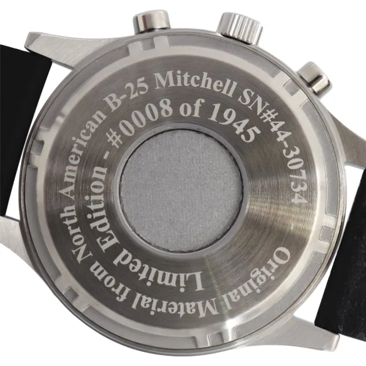 B-25 Mitchell Tribute - Gold Finish, Black Dial, Brown Leather Band with Stitching