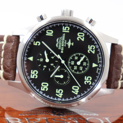 B-25 Mitchell Tribute - Stainless Steel, Brush Finish, Black Dial, Brown Leather Stitched Band