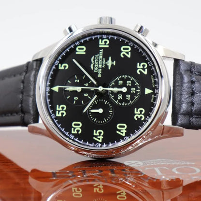 B-25 Mitchell Tribute - Stainless Steel, Polished Finish, Black Leather Band