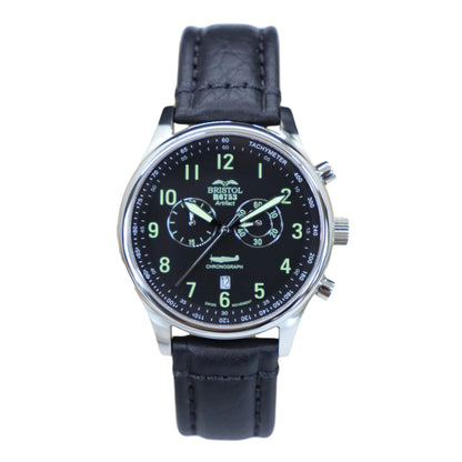 R6753 - Our Spitfire R6753 Tribute - Stainless Steel, Polished Finish, Black Leather Band