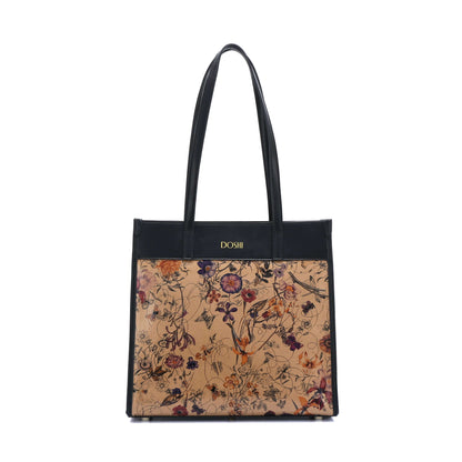 Portrait Tote 2 - Floral Kraft Paper Vegan Tote