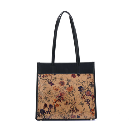 Portrait Tote 2 - Floral Kraft Paper Vegan Tote