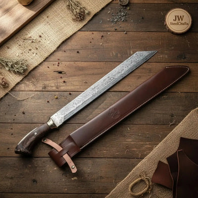 Long Seax Knife Straight Back Blade-Damascus steel | Medieval Style Knife