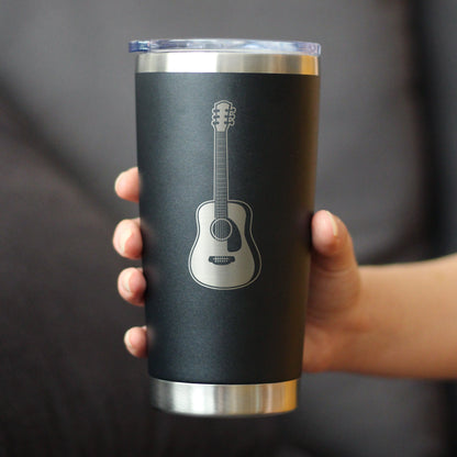 Acoustic Guitar - Insulated Coffee Tumbler Cup with Sliding Lid - Stainless Steel Travel Mug - Guitarist Gifts for Women and Men Musicians