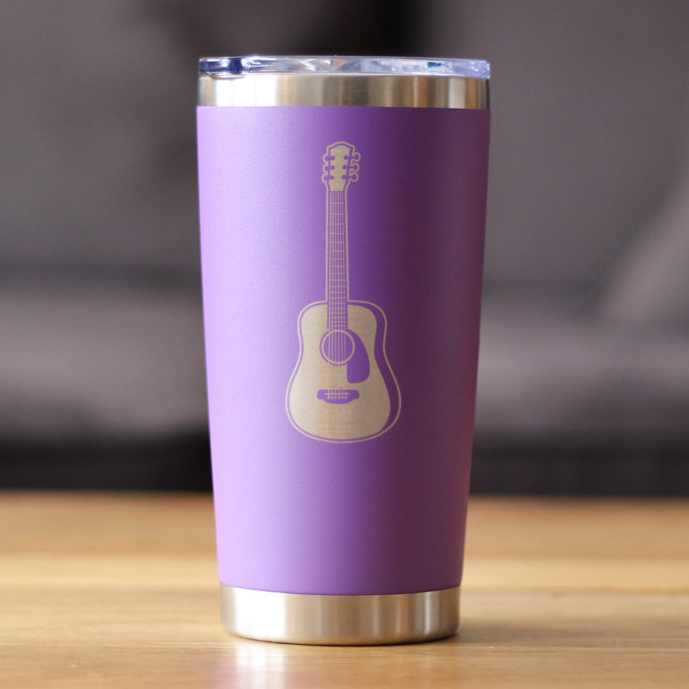 Acoustic Guitar - Insulated Coffee Tumbler Cup with Sliding Lid - Stainless Steel Travel Mug - Guitarist Gifts for Women and Men Musicians