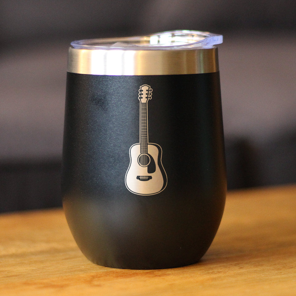 Acoustic Guitar - Wine Tumbler Glass with Sliding Lid - Stainless Steel Travel Mug - Guitarist Gifts for Women and Men Musicians