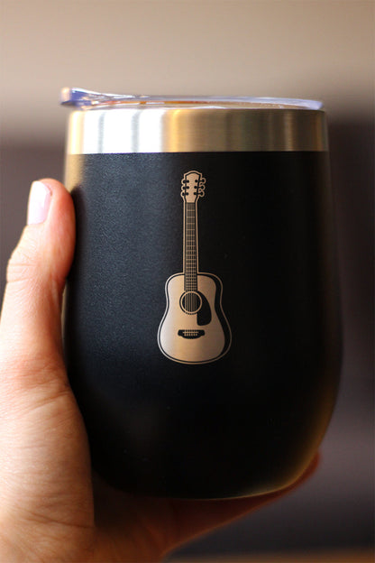 Acoustic Guitar - Wine Tumbler Glass with Sliding Lid - Stainless Steel Travel Mug - Guitarist Gifts for Women and Men Musicians