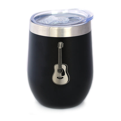 Acoustic Guitar - Wine Tumbler Glass with Sliding Lid - Stainless Steel Travel Mug - Guitarist Gifts for Women and Men Musicians