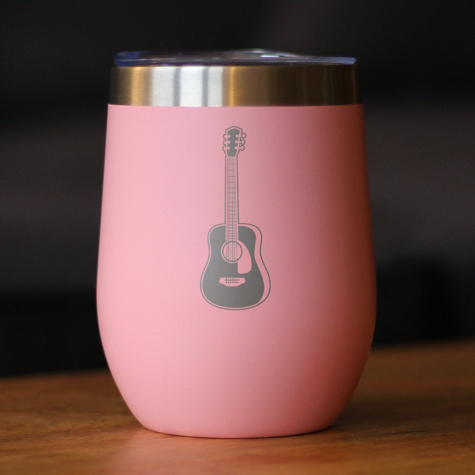 Acoustic Guitar - Wine Tumbler Glass with Sliding Lid - Stainless Steel Travel Mug - Guitarist Gifts for Women and Men Musicians