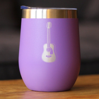 Acoustic Guitar - Wine Tumbler Glass with Sliding Lid - Stainless Steel Travel Mug - Guitarist Gifts for Women and Men Musicians