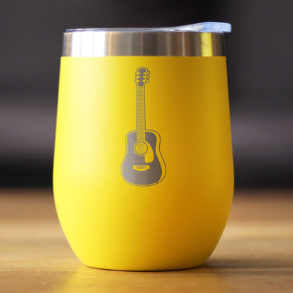 Acoustic Guitar - Wine Tumbler Glass with Sliding Lid - Stainless Steel Travel Mug - Guitarist Gifts for Women and Men Musicians