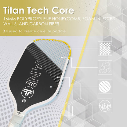 Titan Pro 16MM | Thermoformed Unibody Construction Pickleball Paddle | White with Black