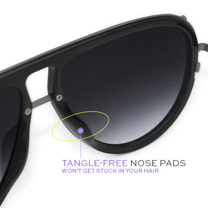 Ivy Luxe - Black Tangle-Free Round Aviator Sunglasses