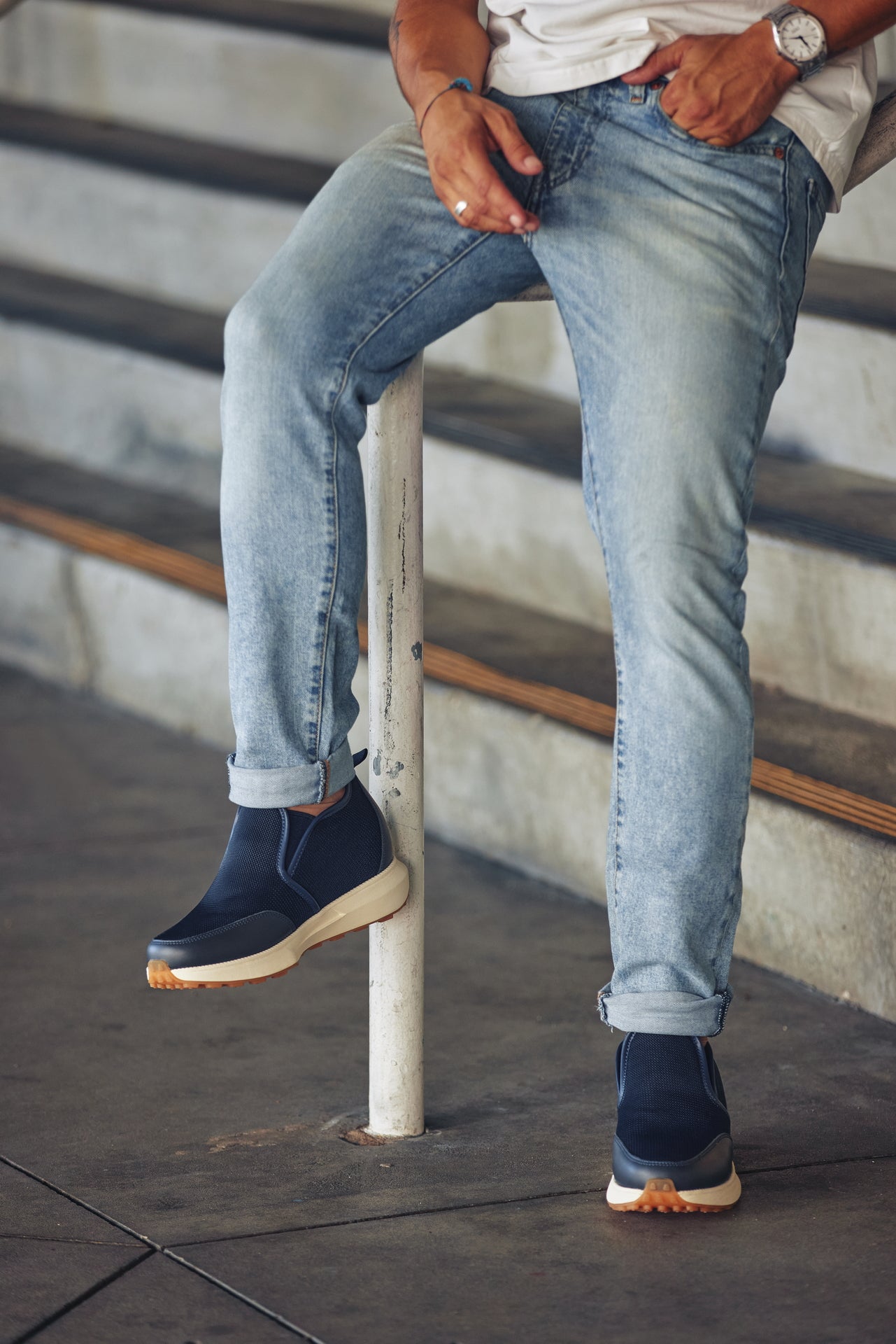 J1435  - 3.3 Inches Taller (Dark Blue) - Casual Chunky Sole Men's Sneaker Loafers