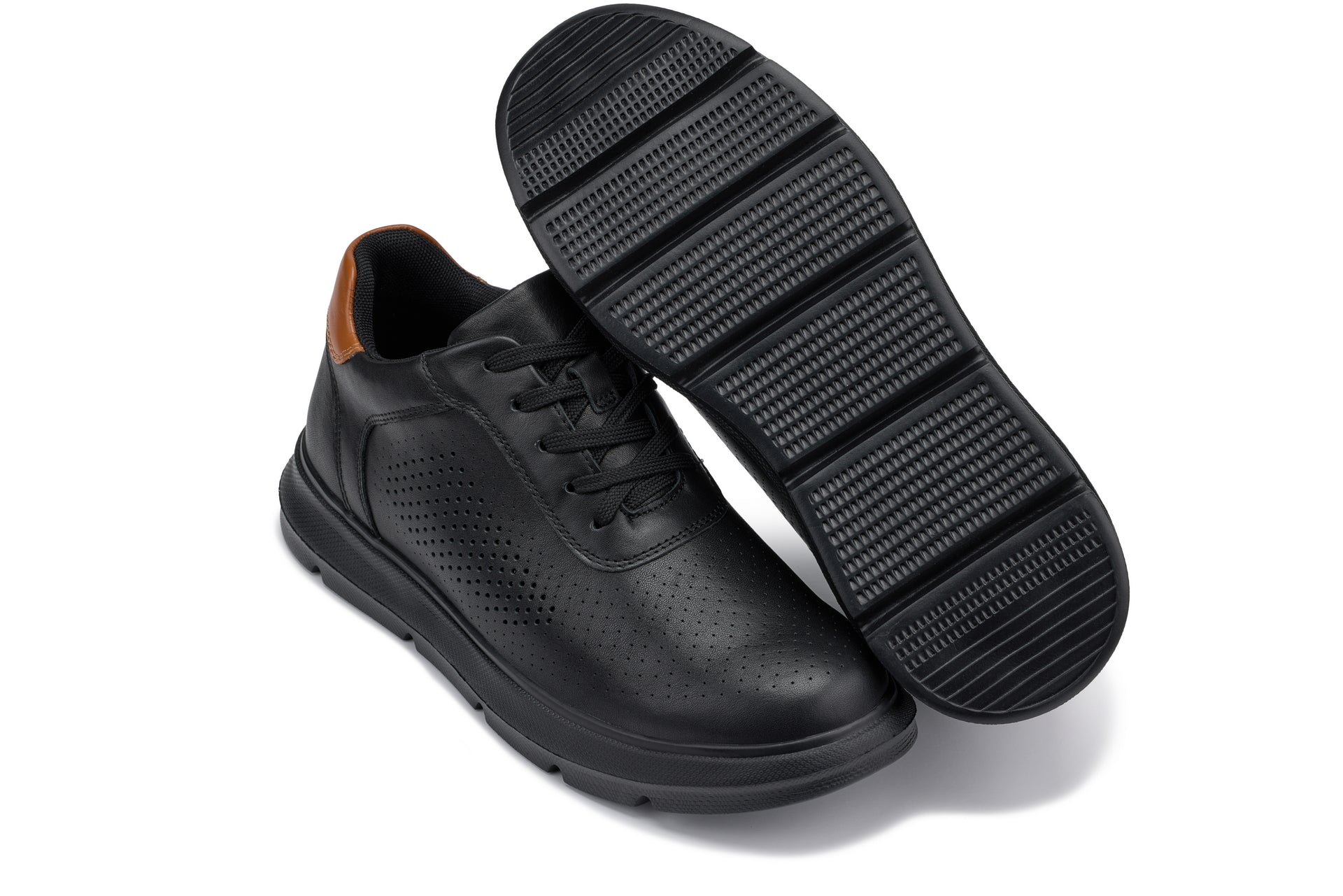 J1580  - 2.6 Inches Taller (Black/Black Sole) - Lightweight Casual Men's Walker Shoes