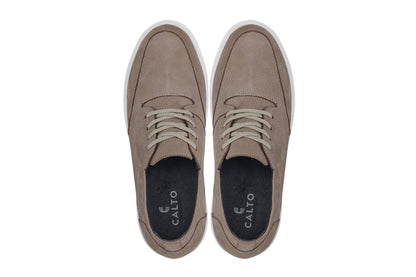 J1770  - 3.2 Inches Taller (Khaki) - Casual Chunky Sole Men's Shoes - Soft Pebble Grain Nubuck Leather