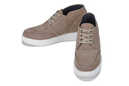 J1770  - 3.2 Inches Taller (Khaki) - Casual Chunky Sole Men's Shoes - Soft Pebble Grain Nubuck Leather
