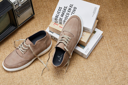 J1770  - 3.2 Inches Taller (Khaki) - Casual Chunky Sole Men's Shoes - Soft Pebble Grain Nubuck Leather