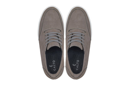 J1771  - 3.2 Inches Taller (Grey) - Casual Chunky Sole Men's Shoes - Soft Pebble Grain Nubuck Leather