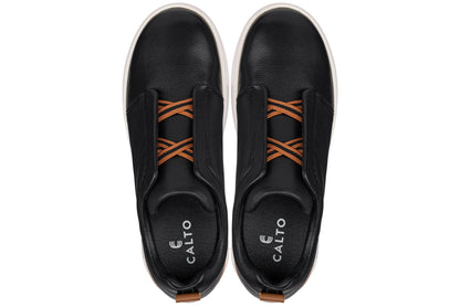 J1932  - 2.6 Inches Taller (Black / White Sole) - Slip-On Men's Snoafers