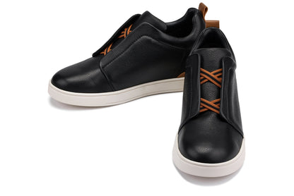J1932  - 2.6 Inches Taller (Black / White Sole) - Slip-On Men's Snoafers
