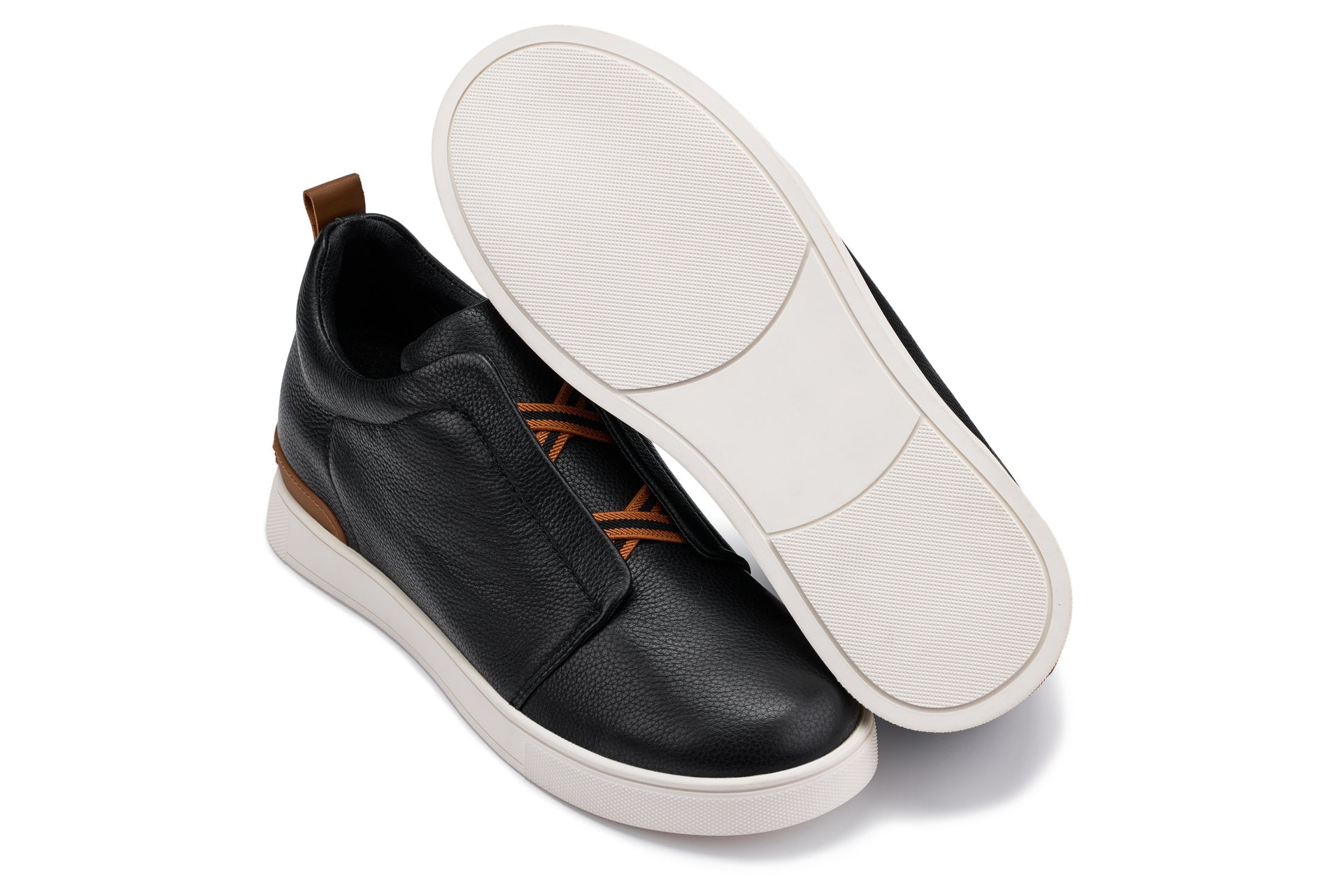 J1932  - 2.6 Inches Taller (Black / White Sole) - Slip-On Men's Snoafers