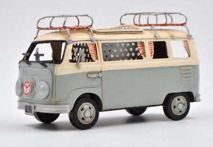 Vw Circa 1966 Tin Model 1.18 Scale Camper Van,with Pen Holder Surf Board Figurine