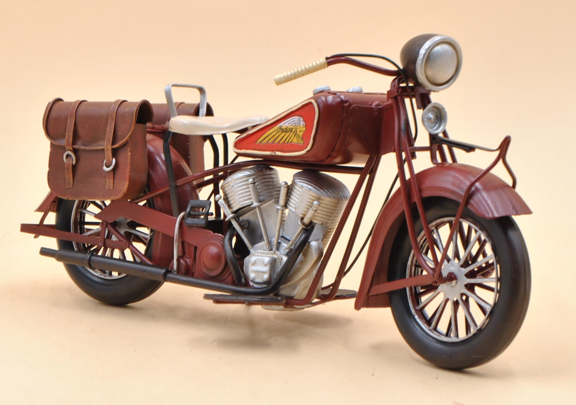 Handmade Indian Motorcycle 1:8 Tinplate Antique Style Metal Model Superb Artwork