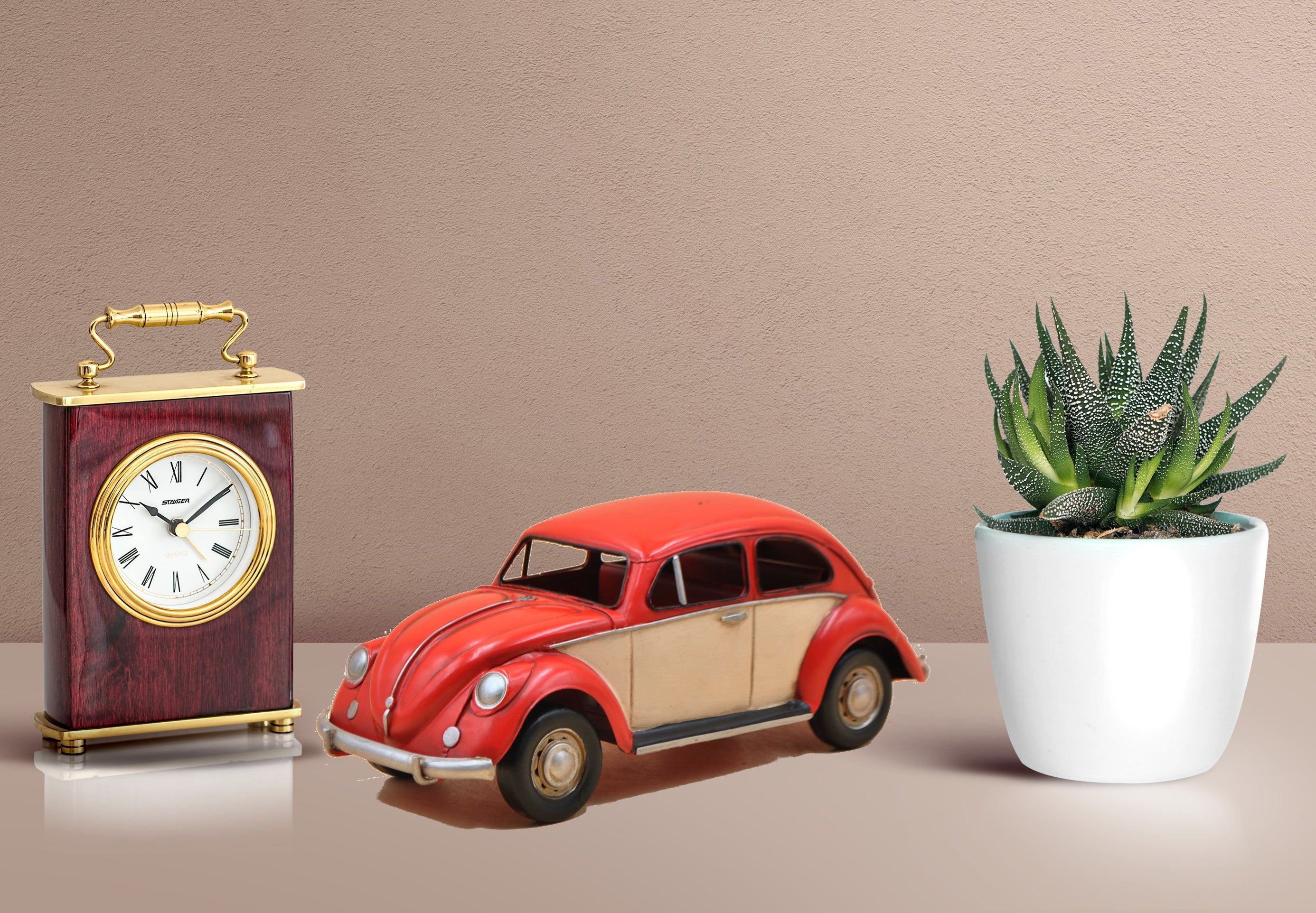 Jayland Hand Made Classic 1934 VW Beetle in red - Tinplate Model Home Decor