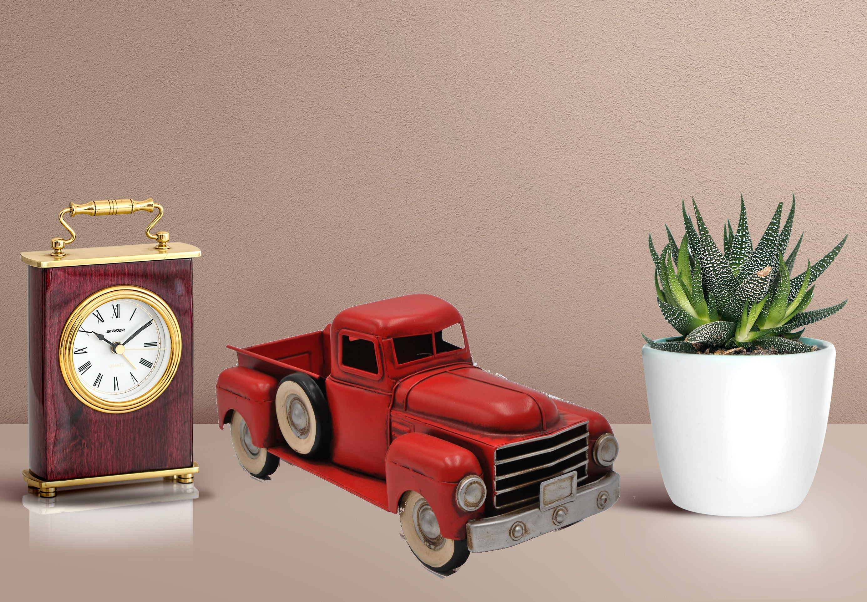 Handmade vintage metal Red truck model with Spare Tire for home decoration