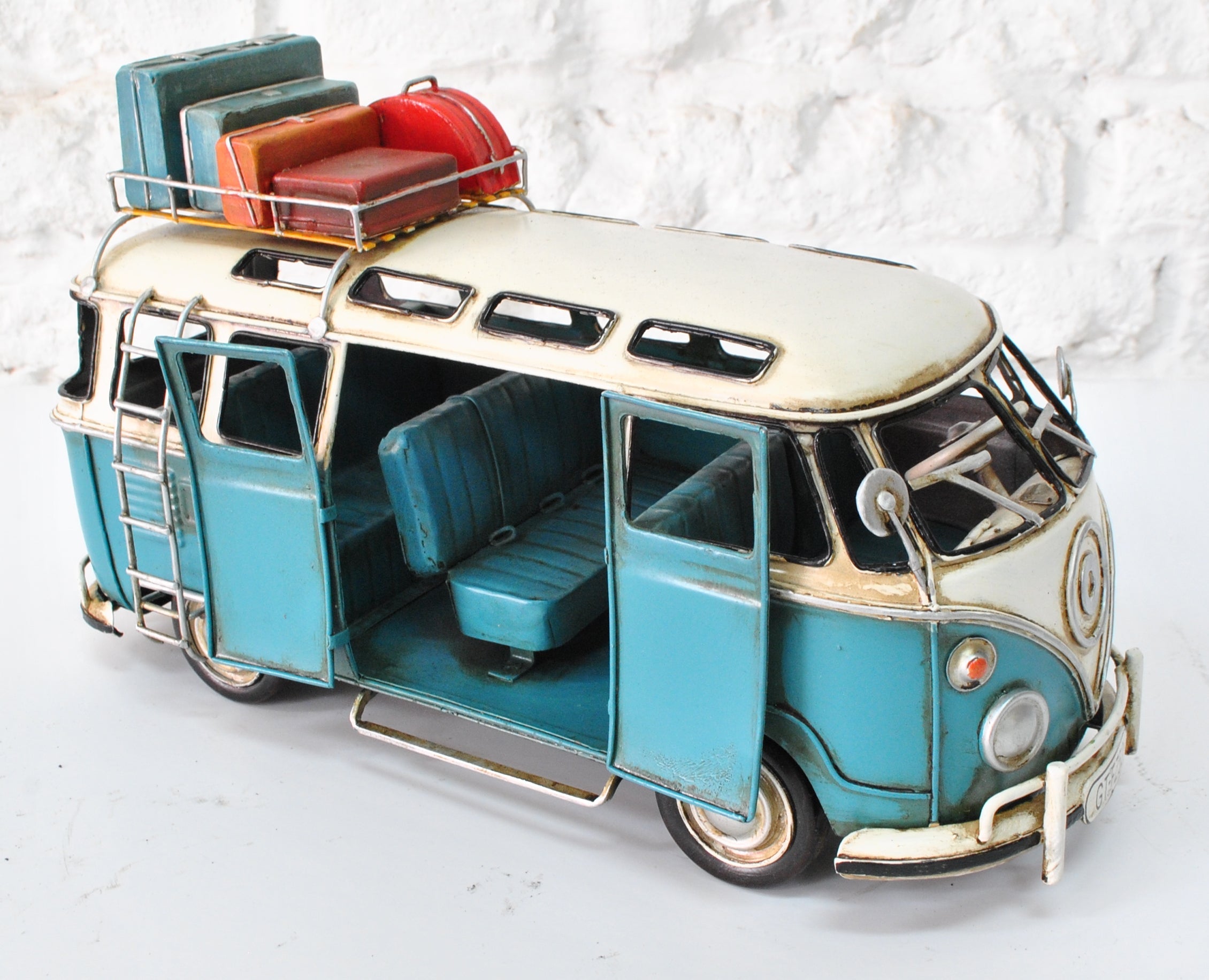 Large Old School Camping Vans In Blue, White Handcrafted detailed Car