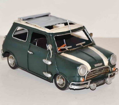 Metal Art Tin Model - Mini Cooper 1;18 Scale Green + White Roof  Metal