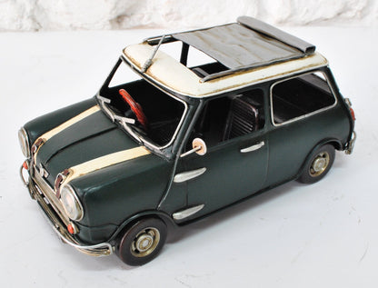 Metal Art Tin Model - Mini Cooper 1;18 Scale Green + White Roof  Metal