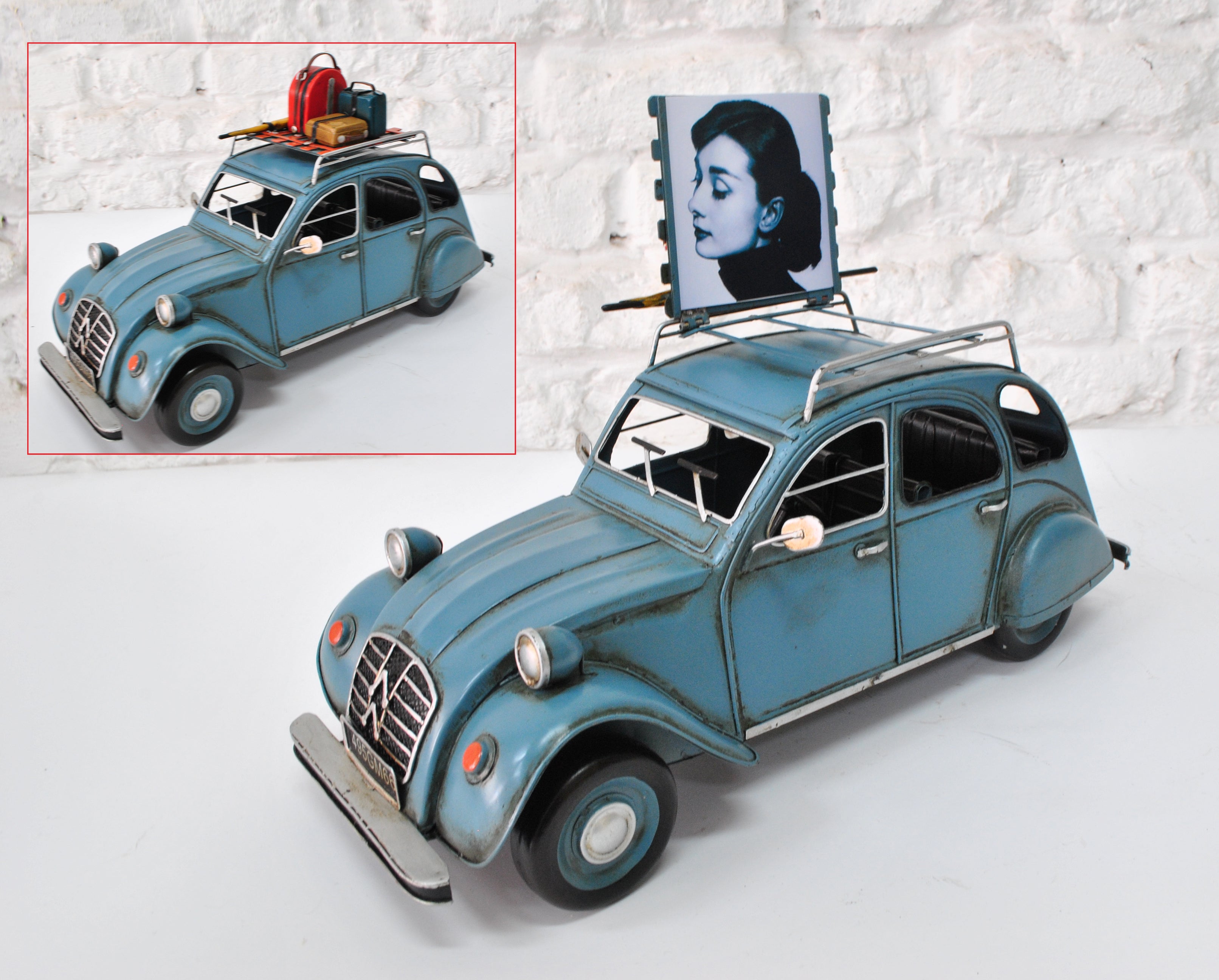 Retro Antique CITROEN 2CV Big Size Tin Car Toy 1950`s Automobile Blue Color Gift