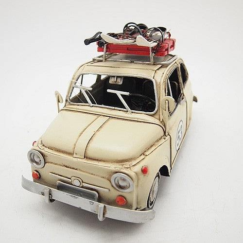 Hand Made 1967 Cream Fiat with Ski Board 1:12 Model Car Automobile Figurine Deal