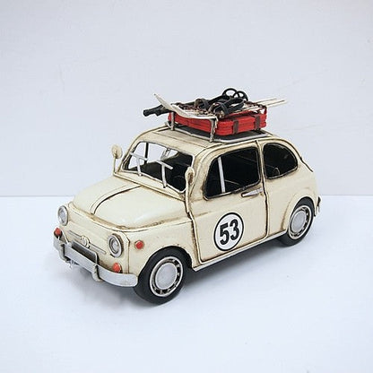 Hand Made 1967 Cream Fiat with Ski Board 1:12 Model Car Automobile Figurine Deal