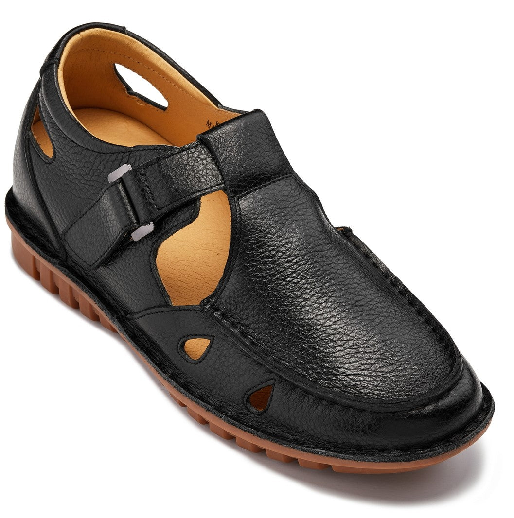 K0751 - 2.8 Inches Taller (Black) - Lightweight Casual Fisherman Sandal