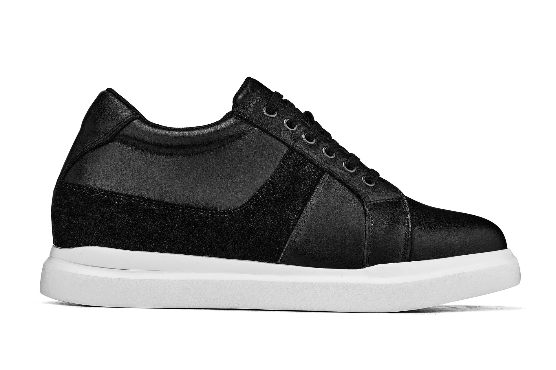 K1530 - 3 Inches Taller (Black) - Lightweight Leather Men's Sneakers