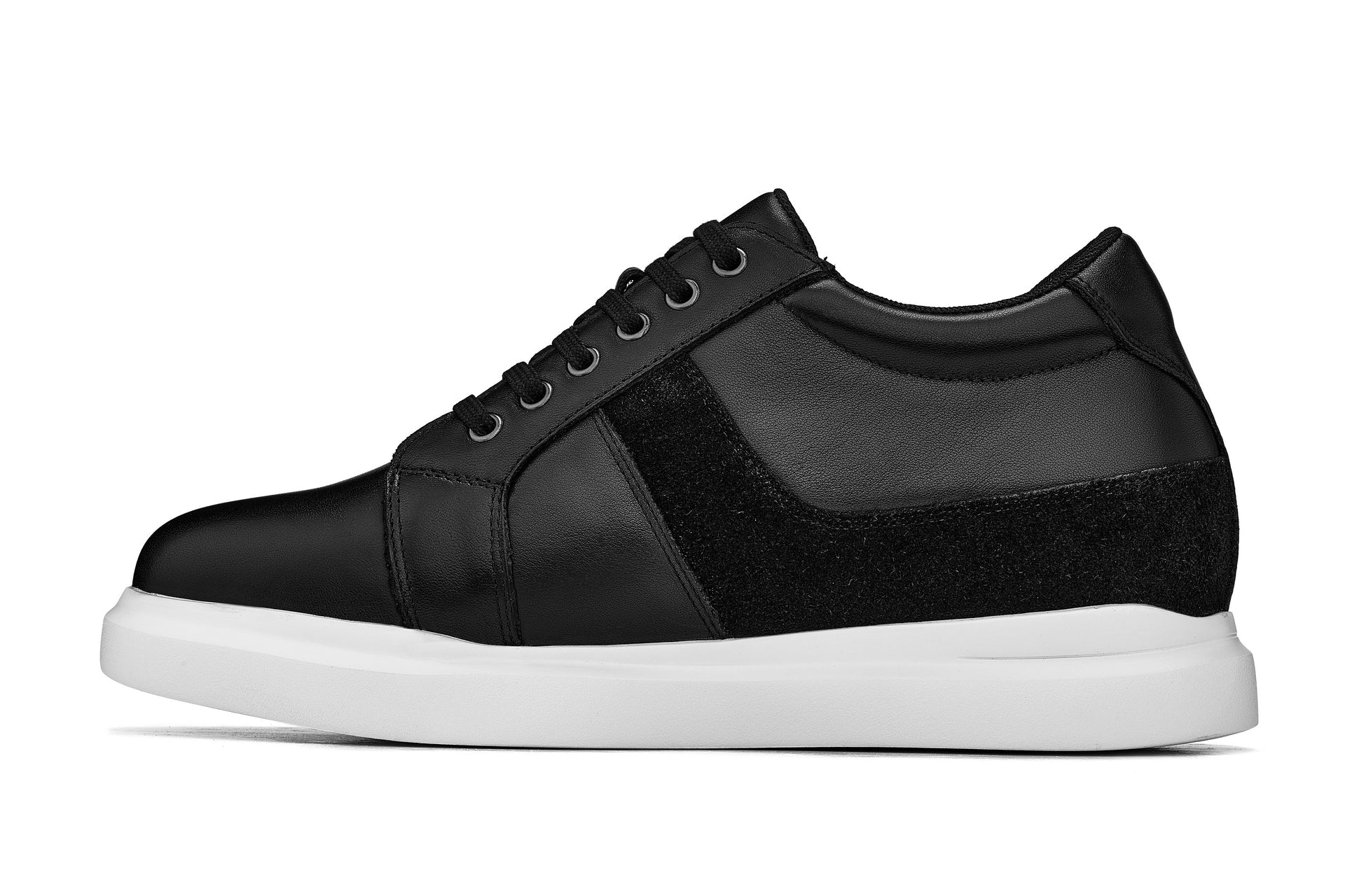 K1530 - 3 Inches Taller (Black) - Lightweight Leather Men's Sneakers